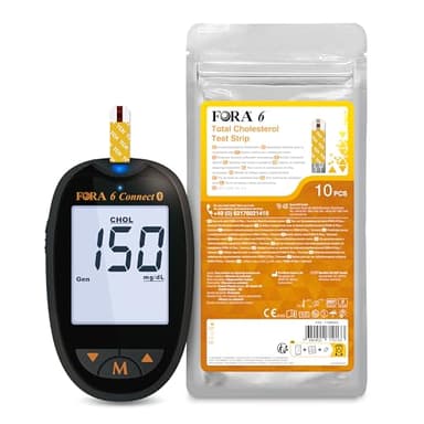 FORA 6-in-1 Cholesterin Messgerät mit Bluetooth, Starterset inkl. 10 Gesamtcholesterin-Teststreifen, Schwarz