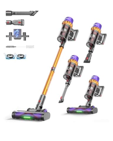 AlloyMove Akku Staubsauger, 50000Pa/550W/80Mins Staubsauger Kabellos mit LED Display und Anti Tangle Bürste, 7-stufiges Filtersystem, Für Tierhaare Hartböden Teppich A05