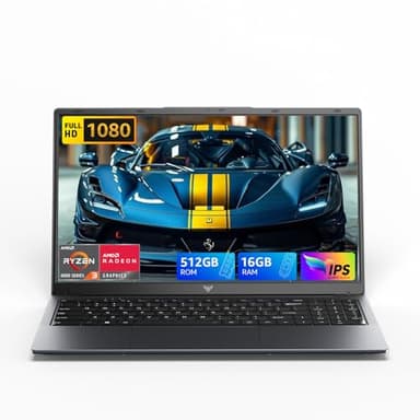 Tivique 15.6 Zoll Laptop,Ryzen 4300U Prozessor bis zu 3.7GHz(Beat 3500U/3200U/N150/N97),16GB DDR4 512GB SSD,Notebook Geeignet für Studium und Beruf,Unterstützung WiFi 5, BT5.0, 3*USB3.2,5000mAh