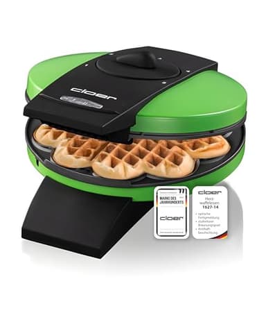 Cloer 1627-14 Waffeleisen für klassische Herzwaffeln, 930 W, Waffelgröße 15,5 cm, stufenlos wählbarer Bräunungsgrad, Grün