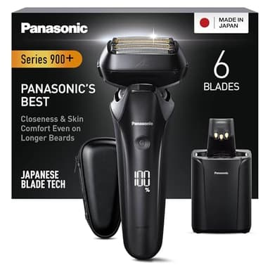 Panasonic Series 900+ ES-LS9A-K803 6-Klingen Nass- & Trockenrasierer für Männer, Elektrorasierer mit Bartdichtensensor und automatischem Reinigungs- und Ladesystem