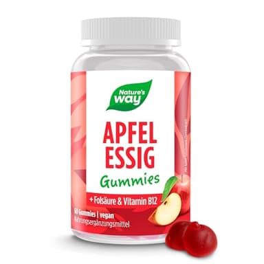 Apfelessig Gummies I 1000mg mit Vitamin B12 und Folsäure als Apfelessig Komplex I Stoffwechsel Anregen | Alternative zu Apfelessig Kapseln | vegane Gummibärchen | 60 Stk