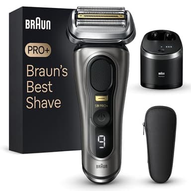 Braun Series 9 Pro+ Rasierer Herren Elektrisch, Elektrorasierer mit 5 Pro Rasierelementen, Langhaarschneider ProTrimmer & Reinigungsstation, 60 Min Laufzeit, Made in Germany, 9565cc, Edelmetall