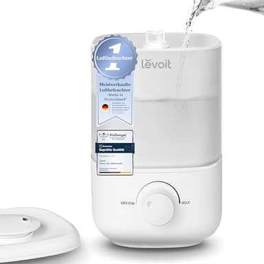 Levoit Luftbefeuchter Schlafzimmer, 23dB leise Humidifier, Top-Fill für Baby, bis 25H, Raumbefeuchter mit 360°Drehdüse für Kinderzimmer, Pflanzen, Auto Shut-off, 2,5 L, Weiß