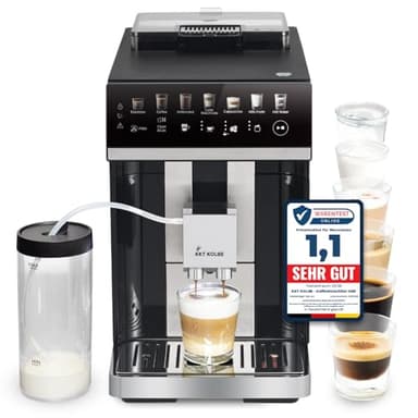 KKT KOLBE One Kaffeevollautomat mit Milchbehälter, Milchschaumdüse und Zubehör, 2 Tassen Funktion, 15 Bar, 7-stufiges Mahlwerk, Touchscreen, Automatische Reinigung, 7 Getränke, schwarz silber