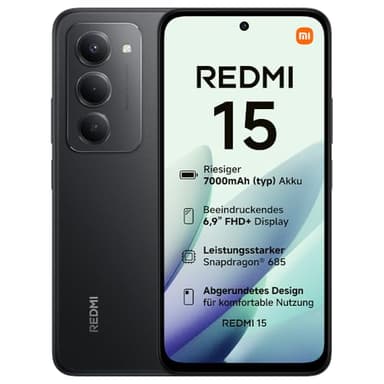 XIAOMI Redmi 15, Smartphone 8+256GB, 6,9" FHD+ 144Hz DotDisplay, Snapdragon 685, 50MP KI-Dualkamera, 7000mAh Akku, Midnight Black