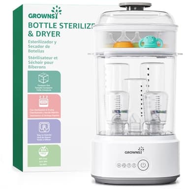 Grownsy Sterilisator für Babyflaschen mit Trocknerfunktion, 5-in-1 Dampfsterilisator Baby, Elektrischer Flaschensterilisator & Trockner, Schnell & Hygienisch, für Babyflaschen, Milchpumpen-Zubehör