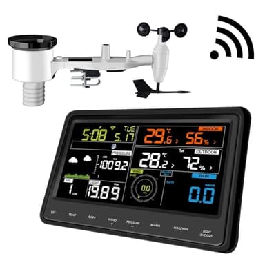 Ecowitt Wetterstation mit WLAN, professionelle digitale Wettervorhersagestation mit großem Farbdisplay, 7-in-1-Sensor, solarbetrieben, für den Innenbereich, 3-in-1, integrierter , WS2910 868Mhz