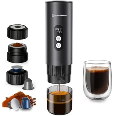 Maestri House 2 n 1 Akku Kaffeemaschine, Camping Kaffeemaschine Tragbar, Selbstheizende Espressomaschine To Go, Kompatibel mit NS Kapseln & Gemahlenem Kaffee, Ideal für Auto & Outdoor