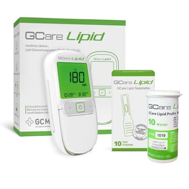 GCare LIPID - Cholesterin Messgerät - Blutfett Messsystem - Gesamtcholesterin Testgerät - mit Teststreifen und Zubehör (Messsystem + 10 Teststreifen)