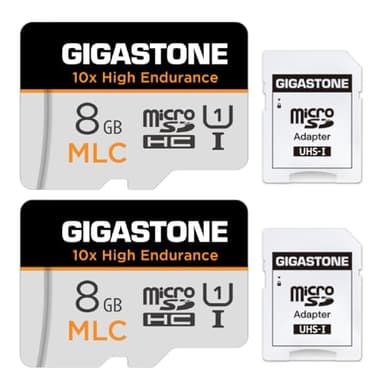 [10x High Endurance]GIGASTONE MLC 8GB 2er-Pack MicroSDXC Karte+Adapter, 85/15 MB/s, Dash Cam,U3 V30 C10 [5-Jahre kostenlose Datenwiederherstellung]