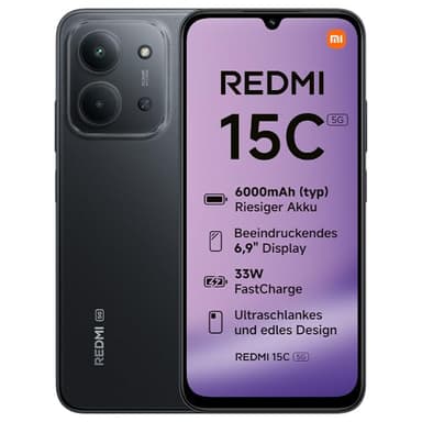 Xiaomi REDMI 15C 5G, Smartphone 4+256GB, 6,9" 120Hz Display, MediaTek Dimensity 6300 Prozessor 6nm Octa-Core, 50MP KI-Dualkamera, 6000mAh, Mitternachtsschwarz