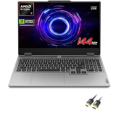 Lenovo LOQ RTX 5060 Gaming Laptop, 15.6" FHD 144Hz, AMD Ryzen 7 250, NVIDIA GeForce RTX 5060, 16GB DDR5 RAM, 1TB SSD, 5MP Camera, Ethernet, Backlit KB, PDG HDMI Cable, US Version KB, Win 11 Pro