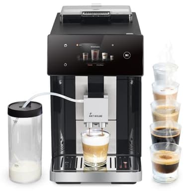 KKT KOLBE Pro Kaffeevollautomat mit Milchbehälter, Milchschaumdüse und Zubehör, 2 Tassen Funktion, 15 Bar, 7-stufiges Mahlwerk, TFT Touchscreen, Automatische Reinigung, 10 Getränke, schwarz silber