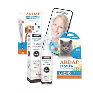 ARDAP Floh- und Zeckenschutz Paket inkl. Dr. Fressnapf Online-Tierarzt Beratung für Katzen (M) - Zeckenmittel für Katzen, Flohmittel Katzen, Zeckenschutz Katze