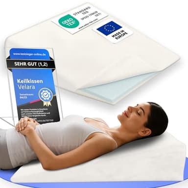 Velara Keilkissen Bett 90 cm breit | Made in Europe | innovatives [2-Schicht-System] | Reflux Kissen zur Schlaferhöhung | Matratzenkeil | Bettkeil | Lesekissen mit weichem, waschbarem Bezug