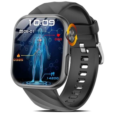2026 Neue Smartwatch EKG+HRV/Harnsäure/BMI Herren Damen 1,97" AMOLED Gesundheitsuhr mit Telefonfunktion 24H ΒΙutdruck BΙυtｚυcker Herzfrequenz SPO2 Körpertemperatur Schlaf/Aρnοe-Monitor Fitnessuhr