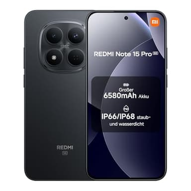 XIAOMI Redmi Note 15 Pro 5G Smartphone (8+256 GB) – 6580-mAh-Akku, IP66/IP68 Staub- und Wasserschutz, Neue 200-MP-Kamera, 6,83" AMOLED-Display, Schwarz, 2 Jahre Garantie