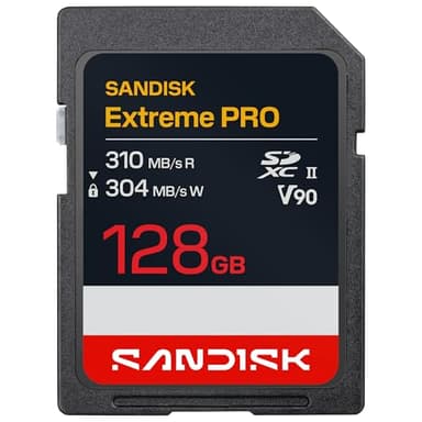 SANDISK Extreme PRO SD UHS-II V90 Karte mit 128 GB (Lesegeschwindigkeiten von bis zu 310 MB/s, Schreibgeschwindigkeiten von bis zu 304 MB/s, kompatibel mit DSLR-Kameras und spiegellosen Kameras)