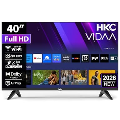 HKC H40Q1F-V Smart TV 40 Zoll (100cm) FHD LED Fernseher mit WLAN, Triple Tuner (DVB-T/T2, DVB-C, DVB-S/S2), AirPlay, App Store, HDMI, USB, CI/CI+, Netflix, YouTube und mehr