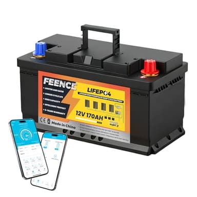 FEENCE LiFePO4 170Ah Bluetooth, Lithium batterie 12V 170ah mit BMS Low Temperature Schutz und Max. 15000 Zyklens,2176Wh Autobatterie für Wohnmobil,Boot,Solarpanel