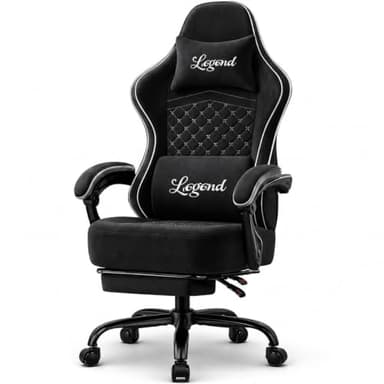 Shadcoler Gaming Stuhl Gamer Sessel - Tech-Stoff, hochdichter Schaum, Taschenfederung, ergonomische Unterstützung, 150 kg, mitlaufende Armlehnen, 90-135° verstellbare Rückenlehne, Fußstütze, Schwarz