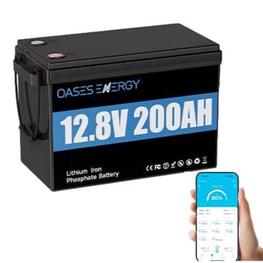 Oasesenergy LiFePO4 200Ah 12V Wiederaufladbare Lithium-Batterie Integrierte 100A BMS, Verbesserte Mini-Größe, 4000-15000 Zyklen 2560Wh Nutzbare Energie für HeimSolaranlage,Wohnmobil, Camping, Boote