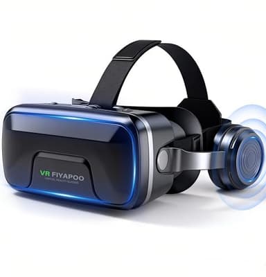 FIYAPOO 3D VR Brille mit HiFi Kopfhörern, Immersive Virtual Reality für Spiele & Filme, Ergonomisches Design, Unterstützt 4,7-7,2 Zoll Smartphones, Weihnachten Geschenk für Kinder