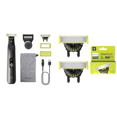 Set aus PHILIPS OneBlade Pro 360 Face & Body - elektrischer Rasierer(QP6552/30) + Philips OneBlade Original 360-Klingen, passend für alle OneBlade und OneBlade Pro Modelle, 2er-Pack (Modell QP420/60)