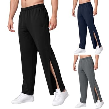 NIULI Reha Hose Damen Herren Mit Reissverschluss Am Bein Jogginghose Seitlich Zu Öffnen Sporthose Trainingshose Mit Durchgehendem Reissverschluss，M-3XL(Black B,XXL)