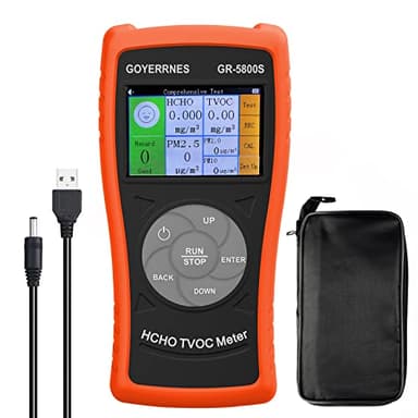 luftqualitätsmonitor,GR-5800S HCHO/TVOC Detektor mit PM2.5 Partikelzähler, Multifunktionaler Luftgasdetektor mit großem LCD Luftqualitätssensor Analyzer mit Echtzeit, Datensatz für Home Office