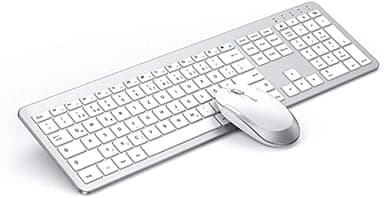 Tastatur Maus Set Kabellos, seenda SK38-3 Ultra-Dünne Wiederaufladbare Funktastatur, Ergonomische Keyboard Mouse mit Silikon Staubschutz für PC/Laptop/Smart TV, QWERTZ Layout Weiß und Silber
