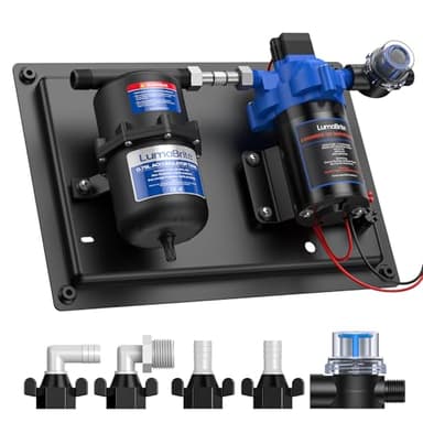 LumaBrite DC 12V Wasserdrucksystem - Wasserpumpe 12V Membranpumpe Selbstansaugende 3.0GPM 50 PSI und 0.75L 125 PSI Druckausgleichsbehälter Wohnmobil für Camping Gartenbewässerung, Boote