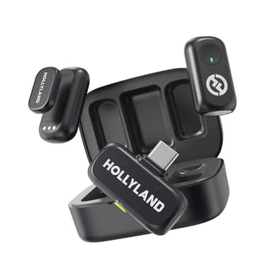 Hollyland Lark A1 Duo Wireless Lavalier Mikrofon für iPhone 15/16/17 & Android,Kabellos Mini Microphone mit EQ&Hall, 6-stufiger Gain-Regelung für die YouTube Podcast Video und Vlog-Erstellung.