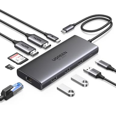 UGREEN Revodok Pro USB C Docking Station Dual HDMI 10 IN 1 Hub 2 HDMI, Gigabit Ethernet, 4X USB C/USB A Ports, PD 100W Schnellladen, SD/TF Kartenleser