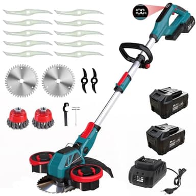 Akku Rasentrimmer für Makita Akkus, 3-in-1 kantenschneider & Rasentrimmer mit Unkrautbürste, Rasenkantenschneider, Freischneider Akku, Motorsense Akku - Inkl. 2 X 21V 4.0Ah Batterie & Ladegerät