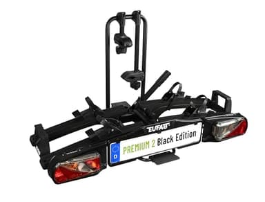 EUFAB 11648ON Fahrradträger Premium 2 "Black Edition, E-Bike geeignet, komplett vormontiert, Diebstahlschutz, für 2 Fahrräder, für Anhängekupplung, Schwarz