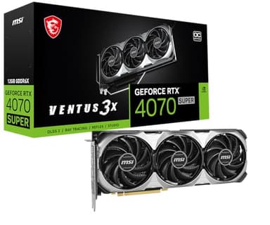 MSI Gaming RTX 4070 Super 12G Ventus 3X OC Grafikkarte (NVIDIA RTX 4070 Super, 192-Bit, Extreme Clock:2520MHz, 12GB GDRR6X 21Gbps, HDMI/DP, Ada Lovelace Architecture)
