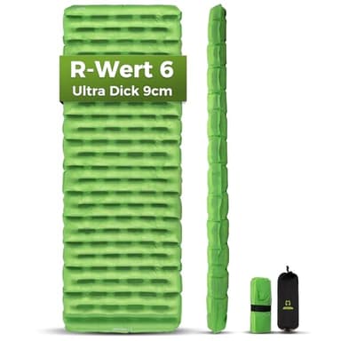 ATEPA ThermAir Ultraleichte Isomatte für Camping & Backpacking, 6 R-Wert Isolierte Luftmatte mit 7 Kammern, Kompakte Campingmatte mit Tragebag, Groß & Breit (183x64 cm)