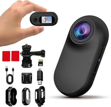 Xilecam Mini Action Cam1080P und 32 GB Speicherkarte Helmkamera Motorrad Bodycam Mini ski Kamera Multifunctional Accessories Body Cam（Schwarz）