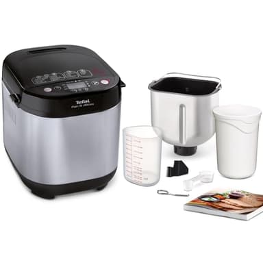 Tefal Brotbackautomat Pain & Délices, 20 Backprogramme, 3 Brotgrößen und Bräunungsstufen einstellbar, auch für Kuchen - Pizza - Nudelteig, Backform antihaftbeschichtet, schwarz/Edelstahl, PF240E