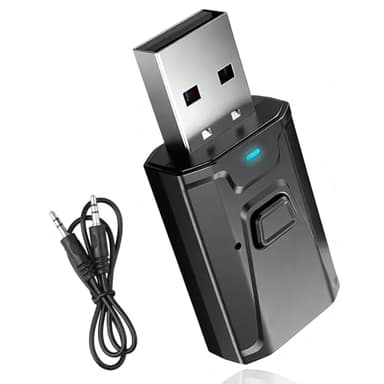 Bluetooth Adapter USB 5.0 2-in-1 Sender und Empfänger für TV Tragbarer Mini Audio Transmitter mit Klinke 3,5 für PC Stereoanlage Auto Eingebautem Lautsprecher Mikrofon Freisprechen Musik Kopfhörer