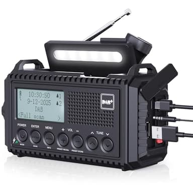 DAB/DAB+/UKW Digitalradio mit Eingebaute 5000mAh Akku Solar Radio Notfallradio mit USB Handyladefunktion Camping Radio mit LED Taschenlampe Leselampe SOS Alarm Tragbares Kurbelradio für Outdoor