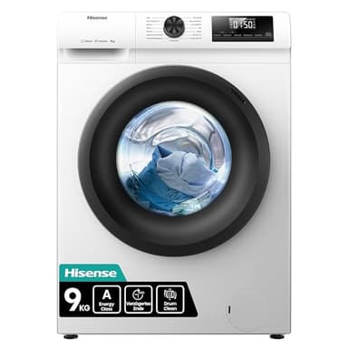Hisense WF1Q9041BW Waschmaschine mit Dampffunktion / 9KG / 1400 U/Min /15 Programme/Anti-Allergie Programm/Baby-Wäsche/AutoWash/QuickWash 15 min/Daunen/Eco 40-60 °C/Power 49' / EEK: A/Weiß