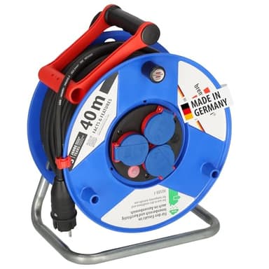 Brennenstuhl Garant IP44 Kabeltrommel, 40m - Spezialkunststoff (kurzfristiger Einsatz im Außenbereich) - MADE IN GERMANY - blau