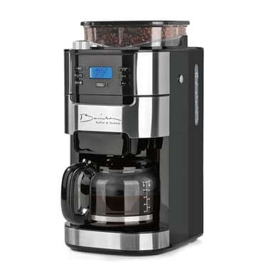 Barista Filterkaffeemaschine mit verstellbarem Mahlwerk & Glaskanne | Warmhaltefunktion, 24h Timer & Permanentfilter | Für 10 Tassen Kaffee | Kaffeemaschine für Bohnen & Pulver [Edelstahl]