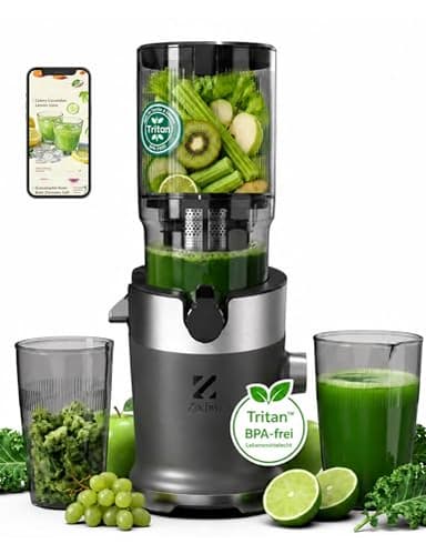 ZACHVO Entsafter BPA-frei Tritan, Slow Juicer für Gemüse und Obst Testsieger, 130 mm Einfüllöffnung, 1,5 L Einfüllbehälter, Kaltpress-Saftpresse, 220 W, einfache Reinigung