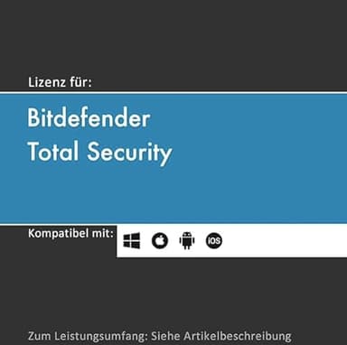 Lizenz für Bitdefender Total Security inkl. VPN | 2026 | 1-10 Gerät(e) | 1-3 Jahr(e) | originale Vollversion | Win/Mac/Android/iOS | Lizenzcode per E-Mail (i. d. R. in 24 Std.)von softwareGO