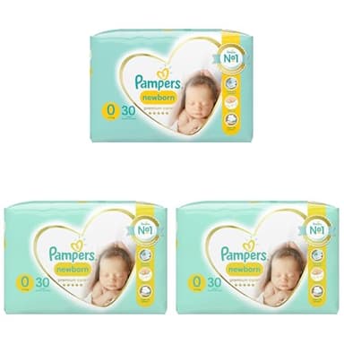 Pampers Windeln Größe 0 (<3 kg), Premium Care Windeln, 30 Stück, Bester Komfort und Schutz empfindlicher Haut von Pampers (Packung mit 3)