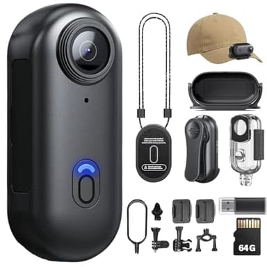 TOSBARRFT 4K Körperkameras mit Audio- und Videonachzeichnung - wasserdichter 4K-Körperkamera, magnetisch und mit 360°-Klammer, 120-Minuten-Batterie fürs Radfahren, Spazierengehen mit Tieren(4K-P-64G)